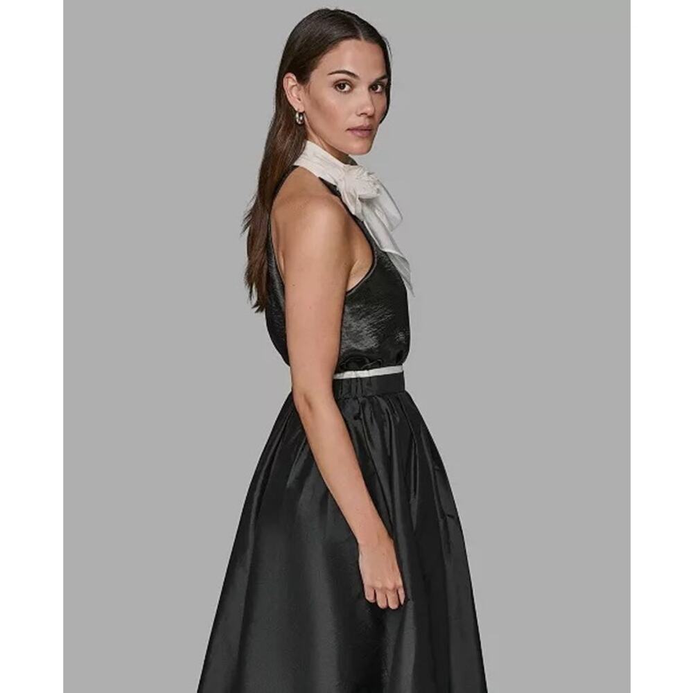 NWT Karl Lagerfield Paris Satin Halter Bow Neck Dress Top Medium Glam Luxury - Picture 2 of 12